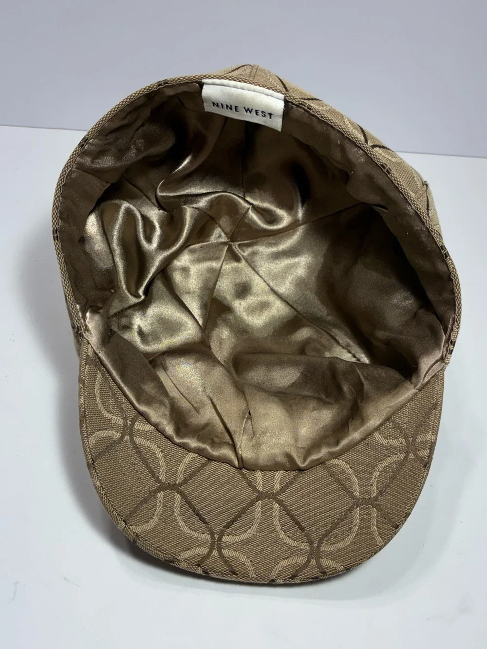 Y2K Nine West Jacquard Newsboy Baker Boy Hat Tan Brown OS